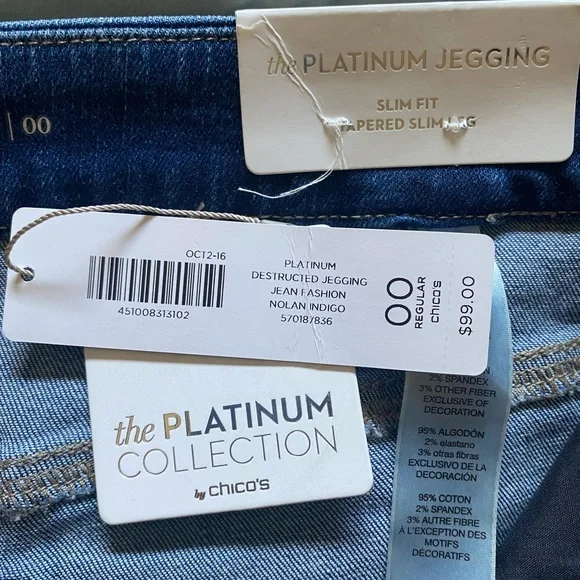 Chico's Platinum Nolan Indigo Destructed Jegging Jean Size 00 (XS/2) NWT - Picture 8 of 13
